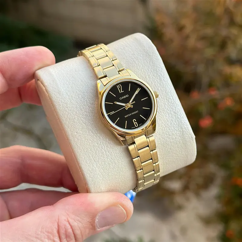 Casio Enticer Japan Quartz Black Dial Gold-tone Ladies Watch- LTP-V005G-1B